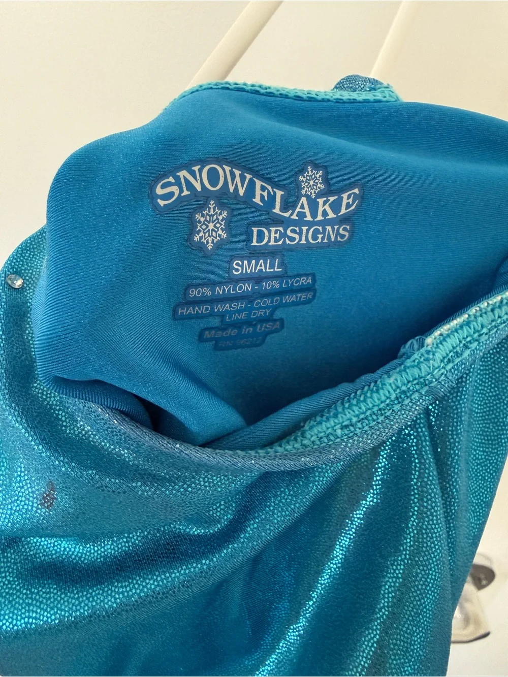 Girls Shiny Teal Dance Leotard with Rhinestone Trim